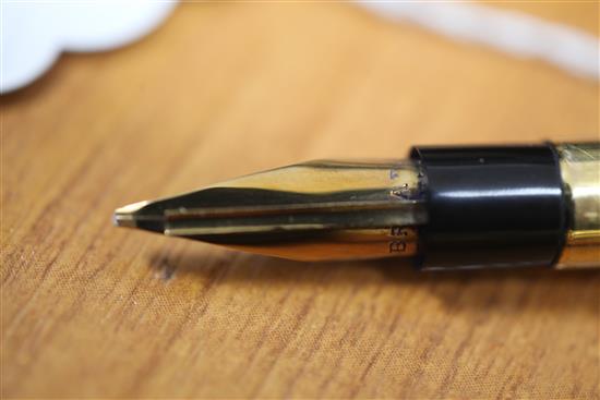 The Swan Pen. An embossed gold plated fountain pen, by Mabie Todd, 5.25in.